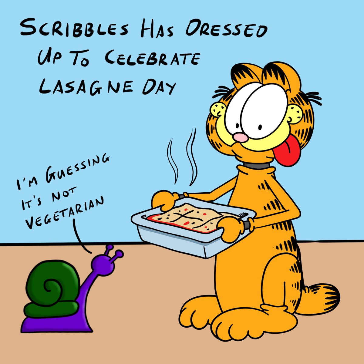 ThisIsScribbles's tweet photo. Scribbles has dressed up for lasagne day #lasangeday #lasangaday #lasagne #lasagna #garfield @garfield #29thJuly2022 #CatsOnTwitter #CatsOfTwitter #thisisscribbles https://t.co/YTevLHjEOB