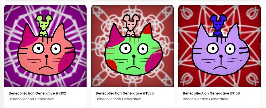 @beneco1983 benecoさんこんにちは～!
私もmintサイトからbenecatちゃんに5匹来てもらいました🥰🐱🐱🐱🐱🐱
素敵な猫ちゃん達をありがとうございます!🙏
どの子もとってもカラフルで可愛いです🥰✨

そしてオーダーもう100超えているんですね!
さすがの人気です～!🥳✨ 