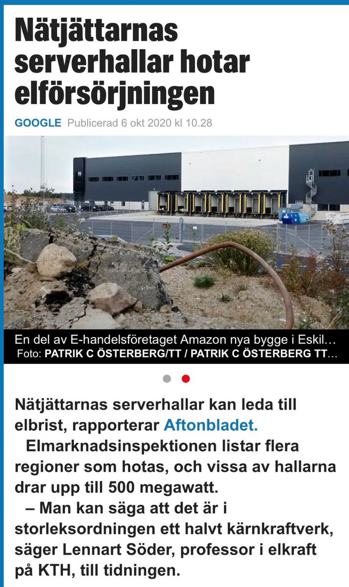 Dykaren21's tweet photo. Google, Amazon &amp; Microsoft serverhallar förbrukar elen från 3 kärnkraftsreaktorer. De har fått 98% skatterabatt. Elförsörjn hotas för ett 10-tal jobb &amp; inga skatteintänkter. När vi har el- &amp; effektbrist så borde väl de amerikanska techjättarna åtm betala skatt på elen som vi gör? https://t.co/WCAsdMB50Y