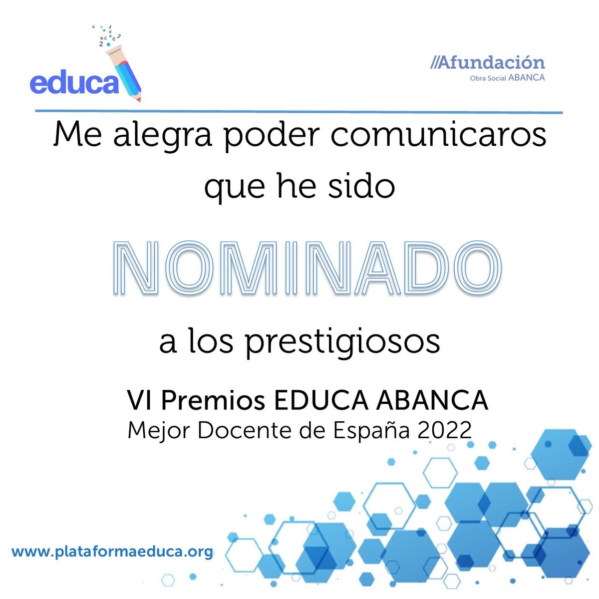 skippyvigo's tweet photo. No puede haber un mayor orgullo para un docente de vocación... NOMINADO!!. Gracias sin duda a mis alumnos!!, el motor de la vocación!! Gracias @educa_s por hacerlo posible! #PremiosEDUCAABANCA https://t.co/KjKTI13kZy
