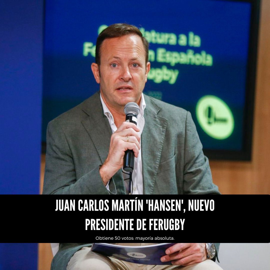Tenemos nuevo presidente de <a href="/ferugby/">España Rugby</a>: <a href="/Carloshansen2/">Juan Carlos Martín Sánchez, Hansen</a>. 🆕✅

Mayoría absoluta (50 votos). La asamblea decidió. Enhorabuena.