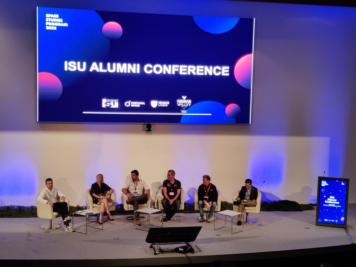 InnealtoirAoife's tweet photo. @ISUnet Alumni Conference has kicked off! Spot some #ISP20 crew members on stage talking about the Future of Space 🚀

#SSP22 #SpaceOeiras @portugalspace #spaceuniversity #spacestudies https://t.co/tMC7Vp6hLR