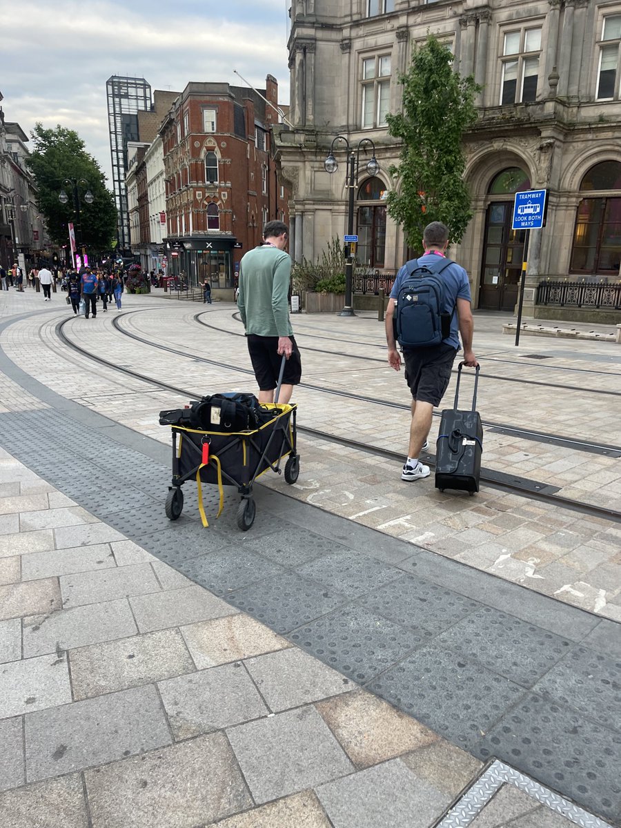 BBCLauraMiller's tweet photo. Ever wondered how we get all that kit around a busy city? Cute little toy carts, that’s how. #cwg2022 #Birmingham https://t.co/W58VjG1YtQ