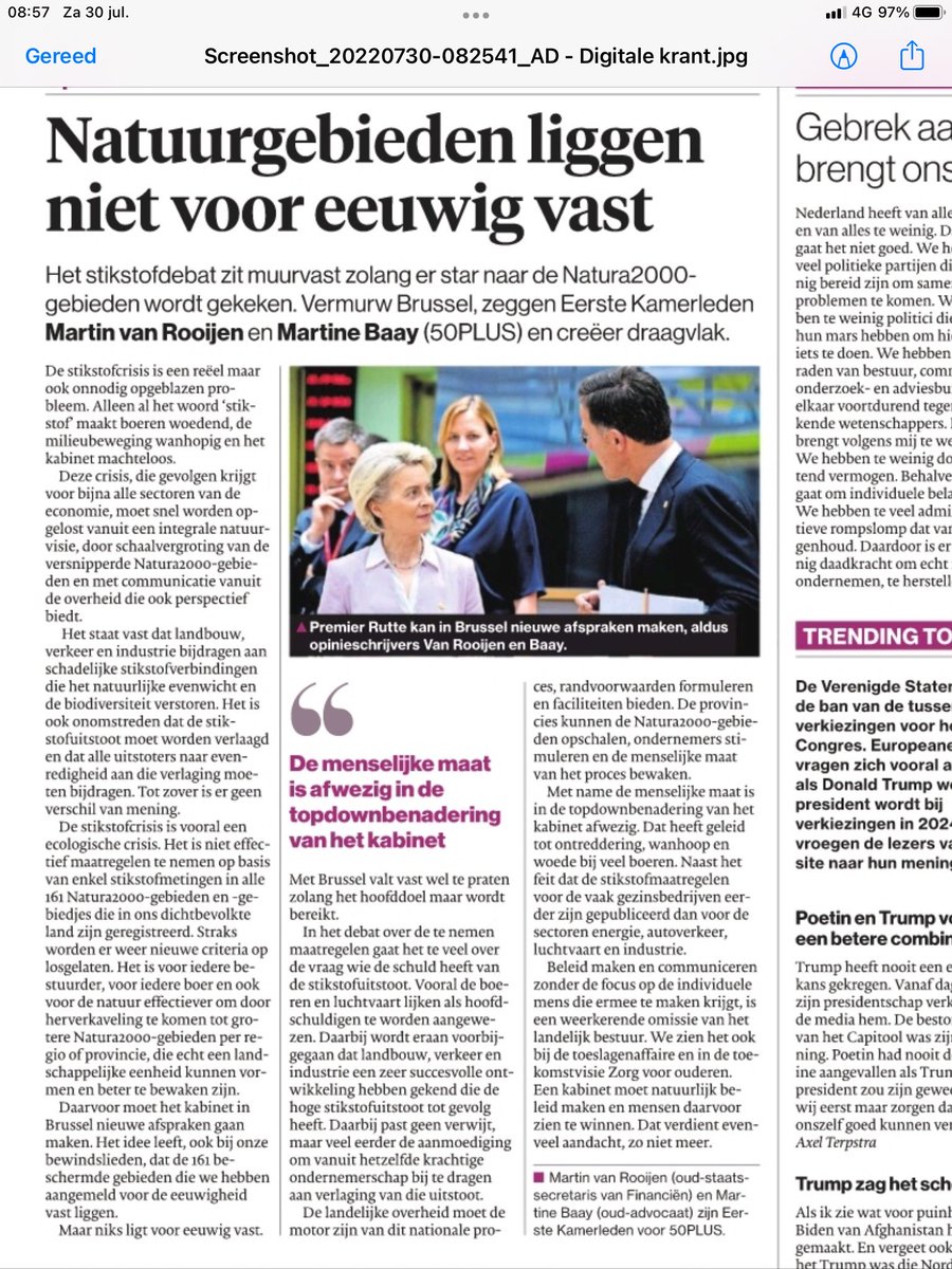 .<a href="/ad/">a</a> Lees de opinie van @50PLUS: “Het is effectiever om door herverkaveling te komen tot grotere Natura-2000 gebieden per 
provincie. Daarvoor moet het kabinet in Brussel nieuwe afspraken gaan maken. Met Brussel valt best wel te praten, zolang het hoofddoel maar wordt bereikt”.
