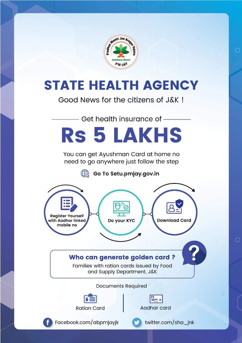 DMReasi's tweet photo. #StateHealthAgency
Get Health Insurance of ₹ 5 Lacs
@OfficeOfLGJandK @diprjk @kansalrohit69 https://t.co/YpgLiKlEVw