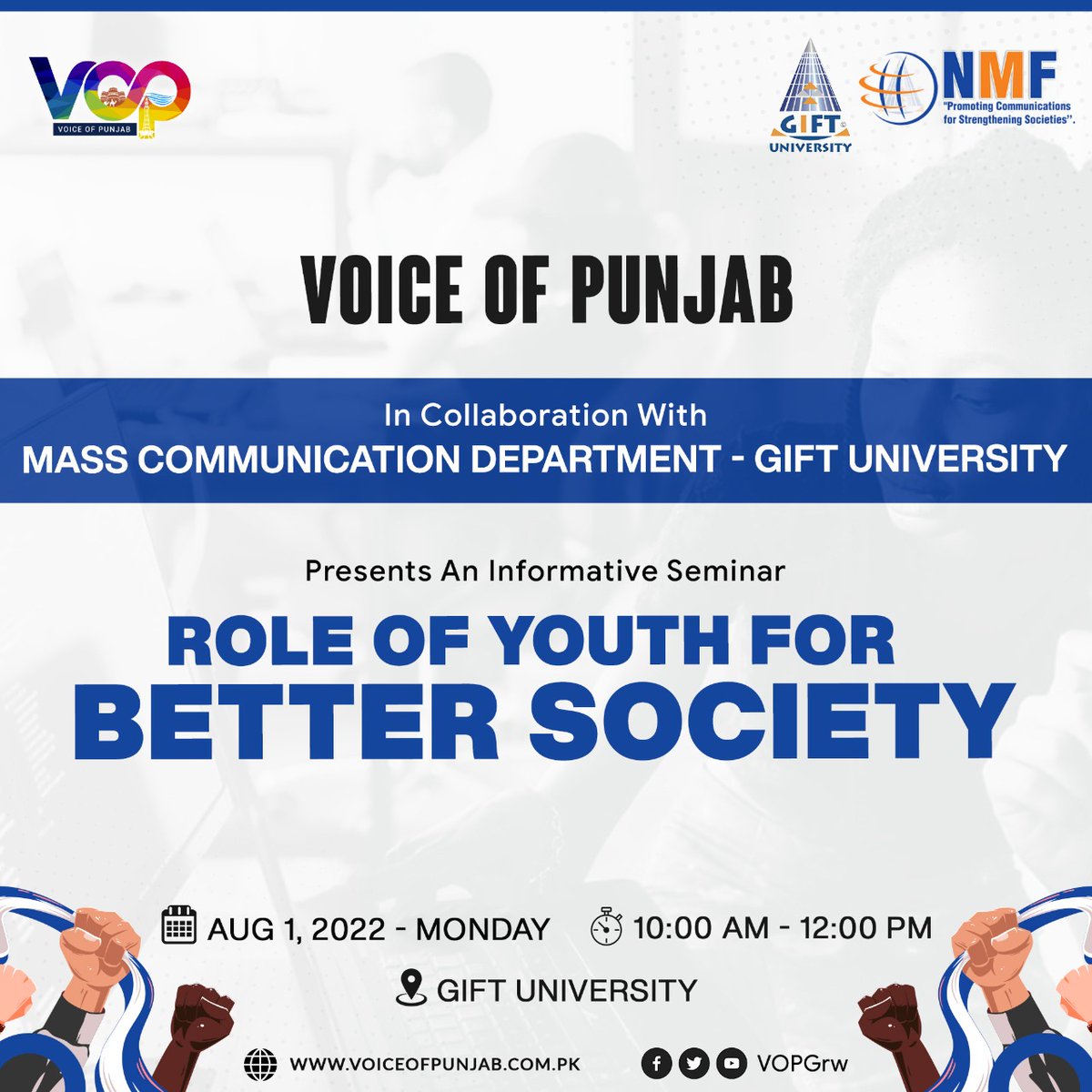 VoiceofPunjab01's tweet photo. Prosperous future of any nation has always relied on present time actions of its young generation as they have fresh brains, more strength and unlimited energy required for formulation of a better tomorrow.
VOP is therefore organizing a seminar for Youth.
#VoiceofPunjab https://t.co/d8qvcYE4nO