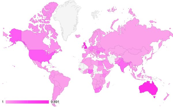 Globally accessibility ✅  

Map of the on-demand lecture plays at #Radiopaedia2022 this week. 164 countries with UK delegates just beating Australia for the win!