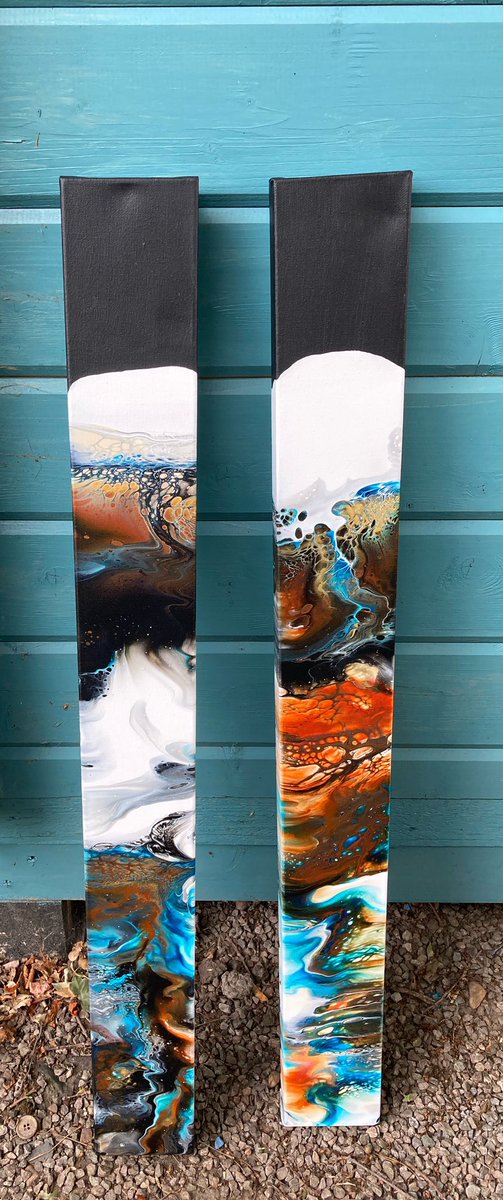 Two new long canvases just finished drying in the lovely sun today 🌞#art #forestofdean #fluidart #Gloucestershireartist #abstractartuk