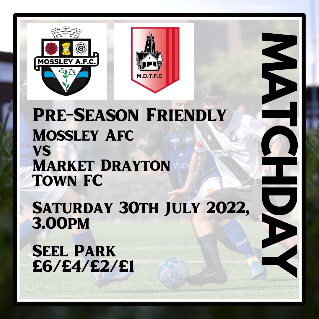 MossleyAFC's tweet photo. 𝙄𝙩'𝙨 𝙈𝙖𝙩𝙘𝙝 𝘿𝙖𝙮!!

Join us at Seel Park today as we welcome @MDTFC for a pre-season friendly, kick-off 3pm.

We have Season Tickets on sale at the ground too.

We can't wait to see you there!

⚪⚫ https://t.co/vMMCo75enA