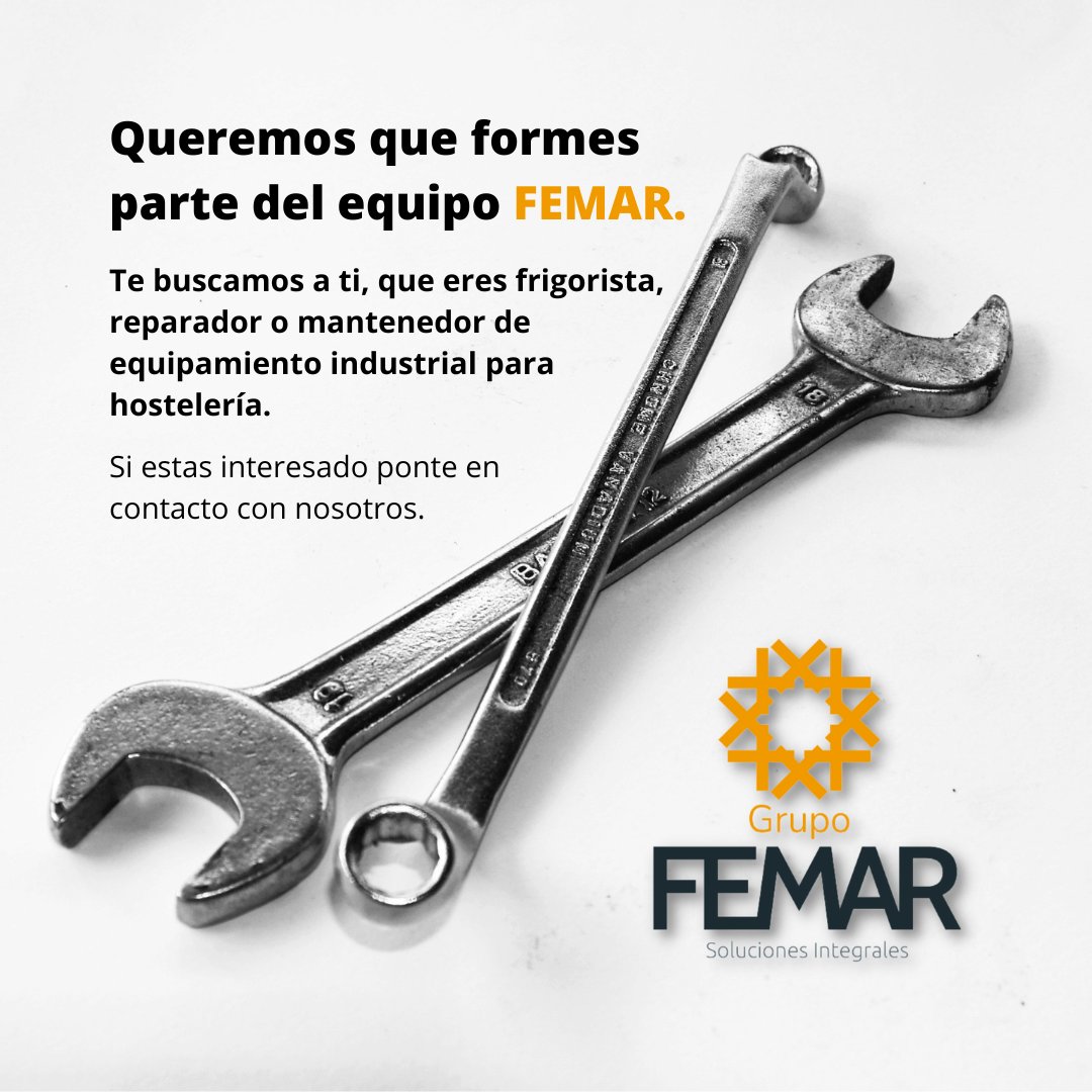 FEMAR_SI's tweet photo. ¿Eres frigorista, mantenedor o instalador de equipamiento de hostelería?

En Grupo FEMAR estamos buscándote a ti, que estas buscando trabajo para todo el año, * con posibilidad de vivienda, en un ambiente laboral estable.

* Condiciones según valía.
* Curriculum indispensable. https://t.co/ROgn1vspCi