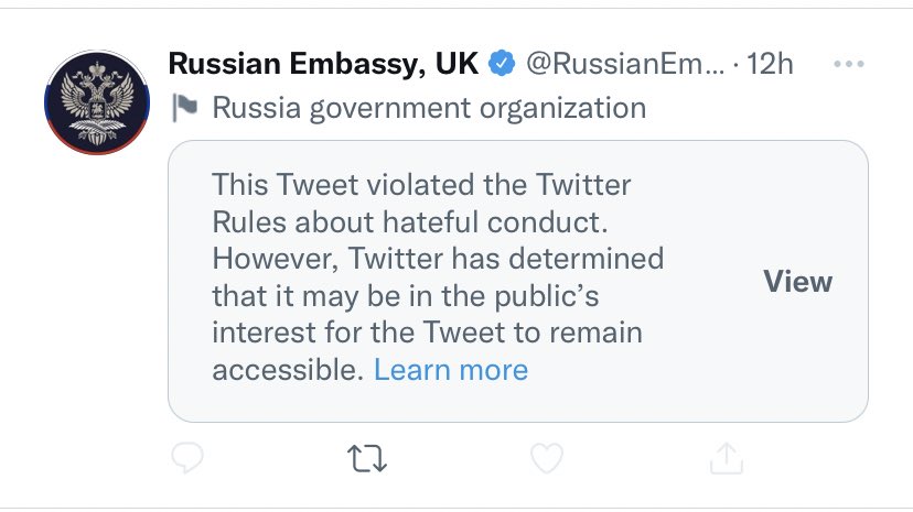 alex_kokcharov's tweet photo. So, @Twitter @TwitterSafety decided to not remove this disgusting tweet by @RussianEmbassy despite the violation of the rules. 

I urge @FCDOGovUK @10DowningStreet @BorisJohnson to declare the Press Secretary of #Russia’s embassy persona non grata and to expel them from the UK. https://t.co/l1Y4XwH4HX
