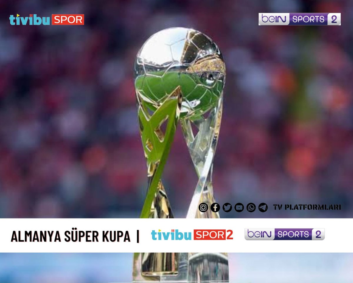 tvplatformlar's tweet photo. 🏆Almanya Süper Kupa maçı, bu akşam 21:30'da #TivibuSpor2 ve #beINSports2'de
⚽️RB Leipzig 🆚 Bayern Münih
📅Bu akşam
⏰21.30
📺Tivibu Spor 2 - Bu akşam
🎙️@MMMuratoglu https://t.co/snZjD5V38A