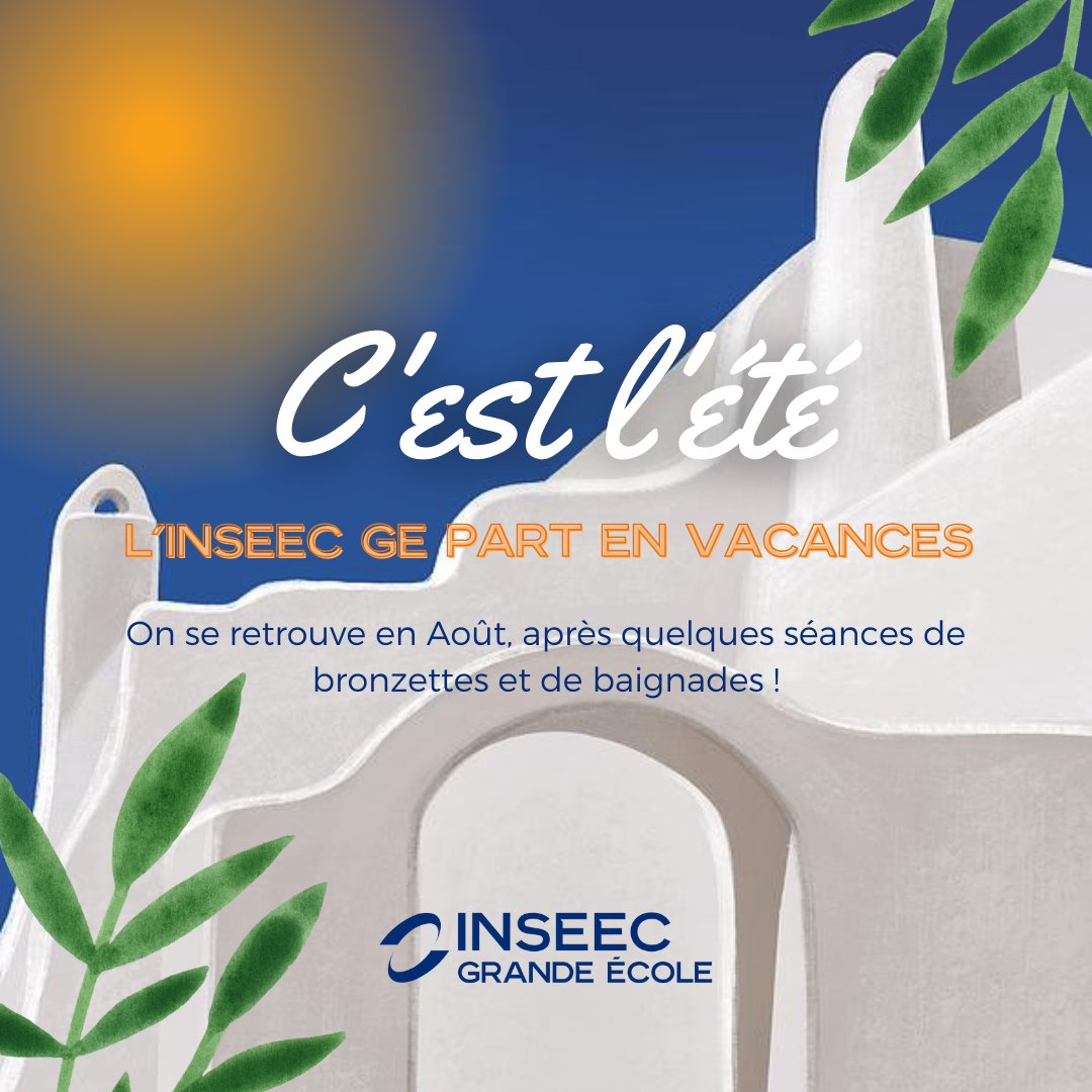 inseec_ge's tweet photo. INFO I Pendant l'été, nos campus sont fermés jusqu'au 22 Août.
Nous restons cependant à votre écoute. Bonnes vacances ! ☀🌴
#INSEECge #INSEECfamily 💙 https://t.co/uhxfjRuvPo