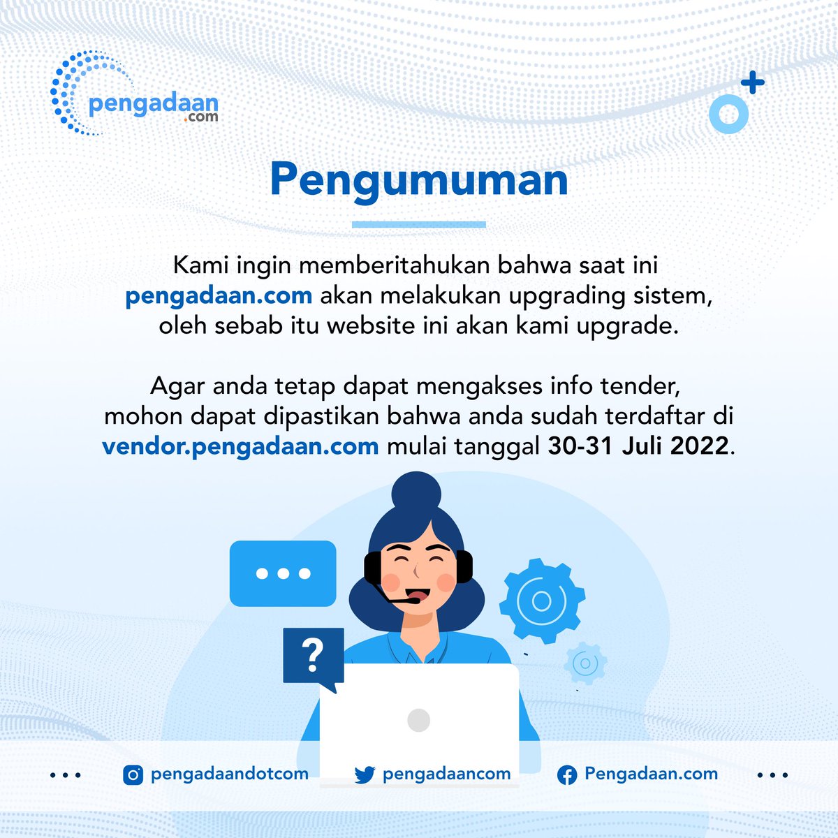 pengadaancom's tweet photo. Hallo, Sahabat Pengadaan!
Udah siap belum sama tampilan https://t.co/hXoNyft7hR versi terbaru? Penasaran dong pastinya sama fitur - fitur terbarunya? Nantikan platform pengadaan pemersatu bangsa 4.0 segera hanya di https://t.co/5084rnbypQ✨ https://t.co/K1F862g4NG