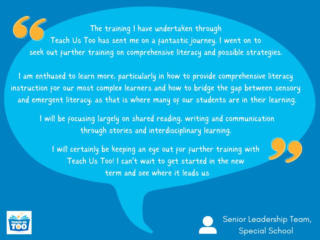 TeachUsToo's tweet photo. If you are unsure about next steps in your literacy teaching for complex learners, perhaps we can help. Feedback like this motivates us to keep working hard, planning more training opportunities. Find out more: https://t.co/ZuG49wXQKn
#TeachUsToo #LiteracyForAll #SetNoLimits https://t.co/hC6zk1EKmJ