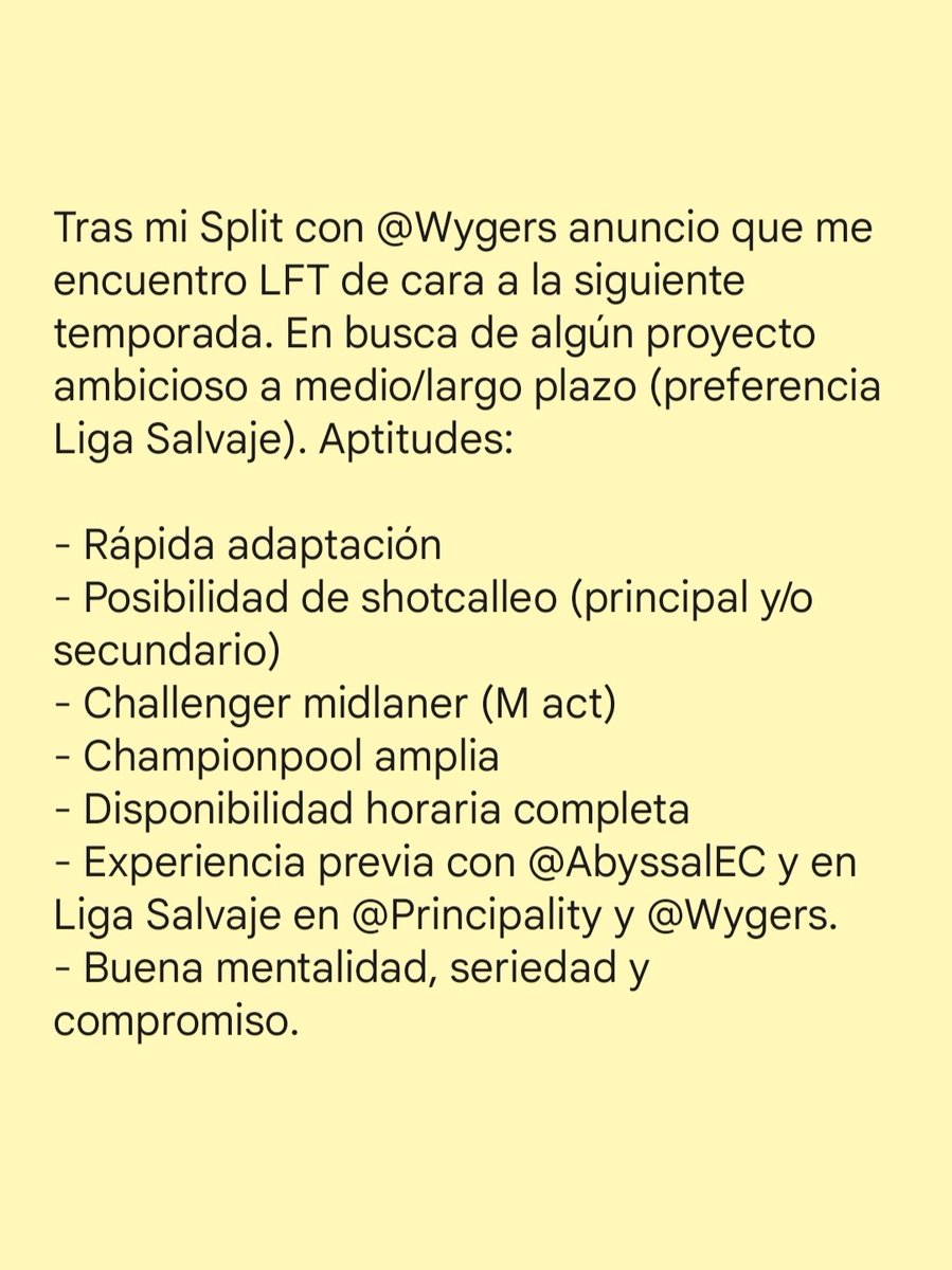 xBlaster6's tweet image. Finalizado mi split me encuentro LFT como MIDLANER. Con ganas de seguir mejorando y progresando. Dispuesto a escuchar cualquier oferta.

Referencias: @Inceptionlol, @PabloAseL. Se aprecia RT 🧡 MD open 📬