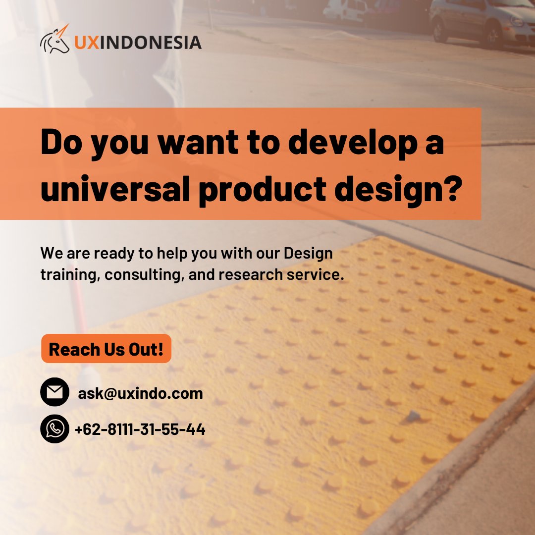indonesia_ux's tweet photo. Apakah Anda ingin mengembangkan desain produk yang universal?
UX Indonesia siap membantu Anda dengan layanan pelatihan, riset dan konsultasi desain. Hubungi kami di ask@uxindo.com
#UX #UI #UXIndonesia #UXIndo #CXInsight #livesession https://t.co/9JupktQb1D