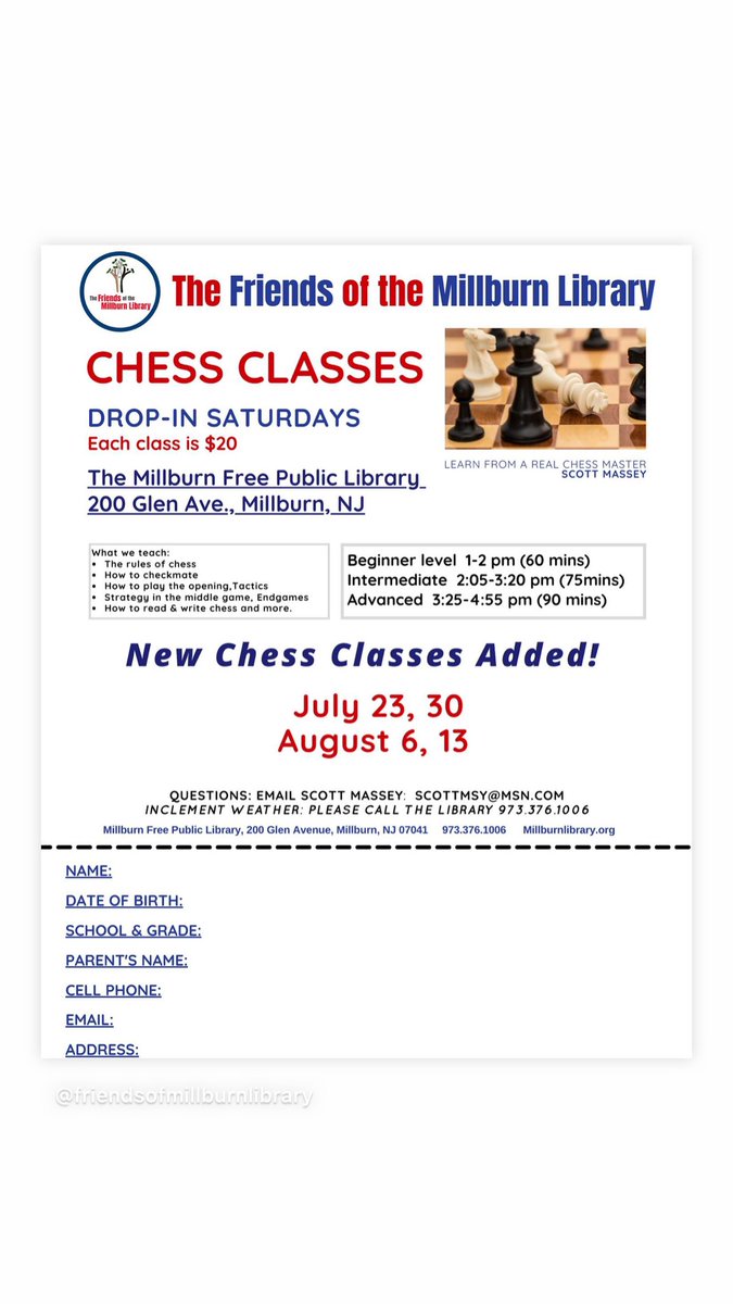 FriendsMillburn's tweet photo. Chess classes are on today @MillburnLibrary https://t.co/aeTflkiaSE