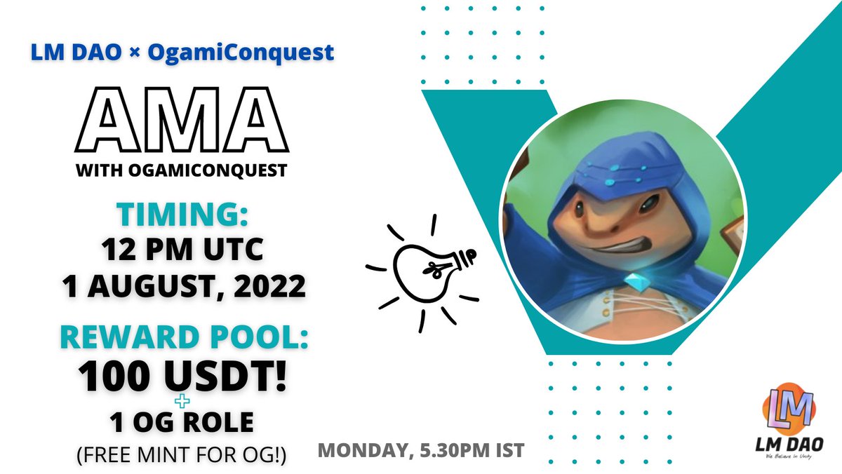 LMAlphaX's tweet photo. LM DAO × OgamiConquest AMA 🔥🗣️
We're excited to host an #AMA with @OgamiConquest with big prizes for participants.🔥

Details-
⏰ Time: 5:30PM IST, MONDAY
📍 In LM Pvt Discussion Group (will give link for 500 fcfs b/w 12PM-3PM)🚀

😱BIG Rewards-
🎁 100$ USDT!
🎁 1 OG ROLE!

❤️🚀 https://t.co/nRJqWmCqbY