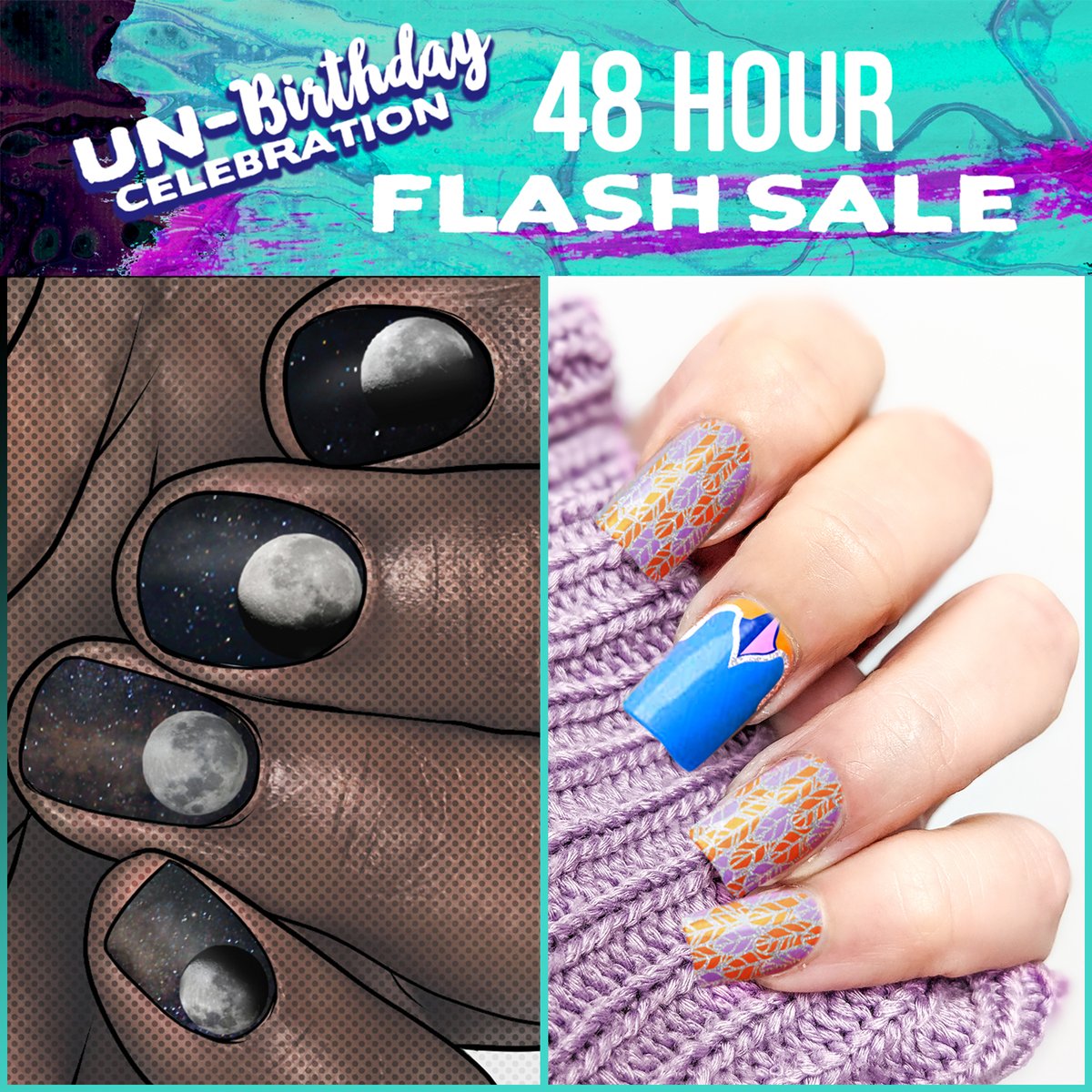 EspionageBeauty's tweet photo. UN-BIRTHDAY FLASH SALE #2!
For the next 48 hours, save 50% off of 3 awesome items, including these two GORGEOUS new nail wraps! The other item is our Mystery 14 wrap pack FOR ONLY $2.50!
Shop all the UN-BIRTHDAY Deals here:
https://t.co/bj6eAeJAHT
#NailMail #FLASHSALE https://t.co/MzU9FQ7wZj