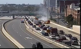 KYWRadioTraffic's tweet photo. It's been a day already on I-95 in Philly and we haven't even hit noon yet. Car fire SB on 95 at Penn's Landing. @KYWNewsradio https://t.co/o2NwL9dDUr