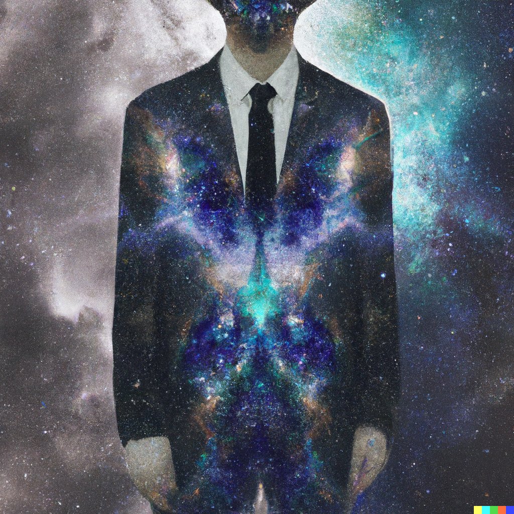 ServekGeartooth's tweet photo. #dalle #AiArtwork 
Program: Dall-E 2
Prompt: Digital art of a man made out of nebula clouds wearing a suit https://t.co/Y8oQPuejld