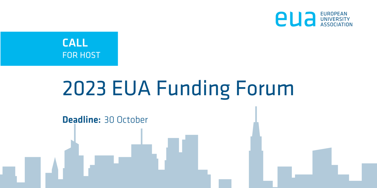 euatweets's tweet photo. EUA's #FundingForum 2023 will be back, and we are looking for a host #university to collaborate and deliver a thought-provoking event together.
📨 The deadline to send us your bid to host this event is 3⃣0⃣ October https://t.co/rmXn8laUOd
#EUAmembers #highered https://t.co/Q1QkfaipuD