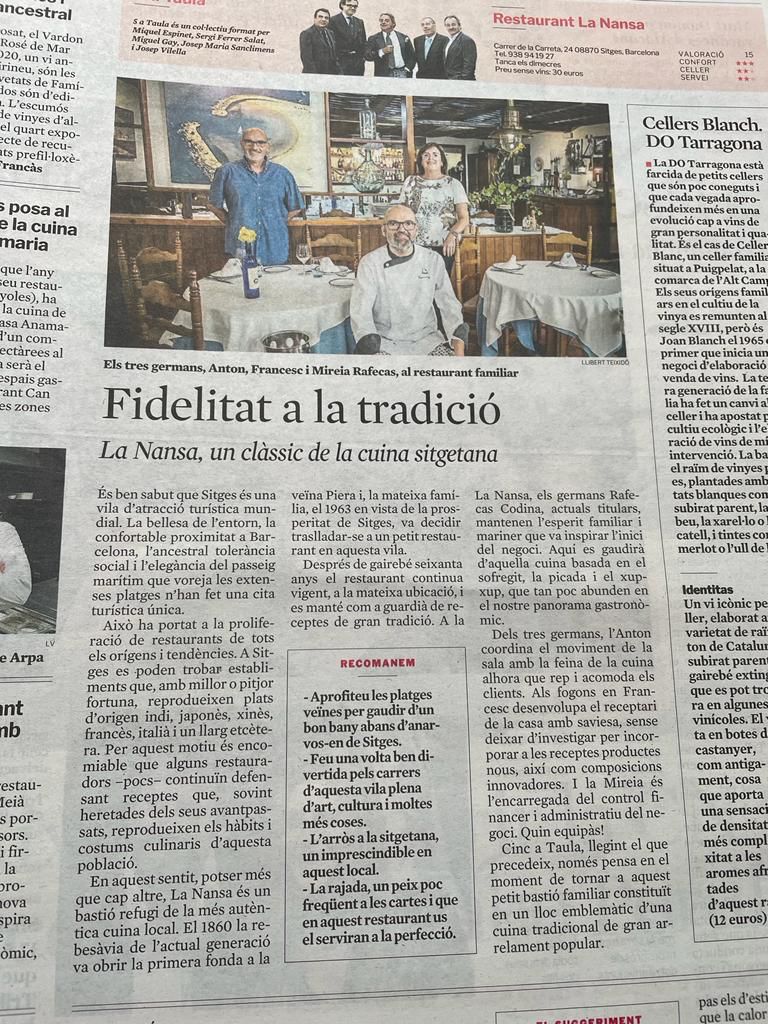 Fidelitat a la tradició

Des de 1963 <a href="/lanansa1963/">Restaurant La Nansa</a>

La família #Rafecas, cuina tracidional, excel·lència i bona feina a #Sitges.

Gràcies per tots aquests anys que segur seran més!!

#cuinatradicional
#gastronomia