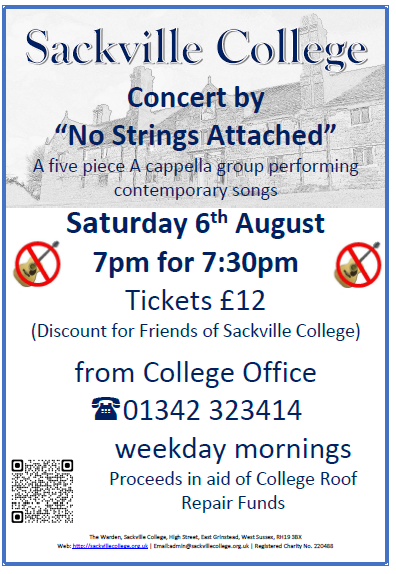 Reminder its one week to go to the 'No Strings Attached' concert at Sackville College. Tickets from the College Office Mon-Fri mornings