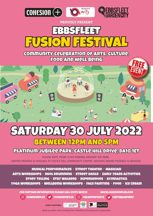 TODAY!!! Celebrate the opening of the #PlatinumJubileePark with the Ebbsfleet Fusion Festival! @cohesionplus @ArtsBlueprint @ebbsfleetdc present an exciting summer family festival of arts, culture food and well-being | @EbbsfleetLiving #outdoorarts >>> ow.ly/9hPQ50JUEha