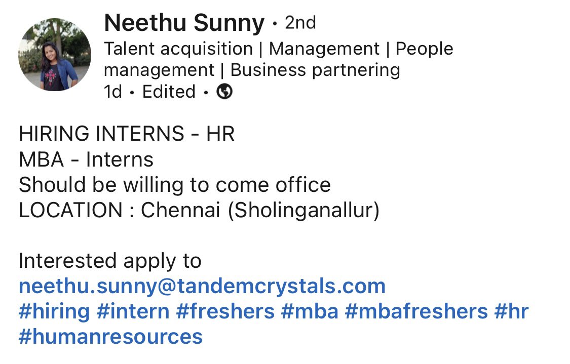 #opportunities #mbafresher #intern #chennaihiring #chennaiopportunity #hrfresher