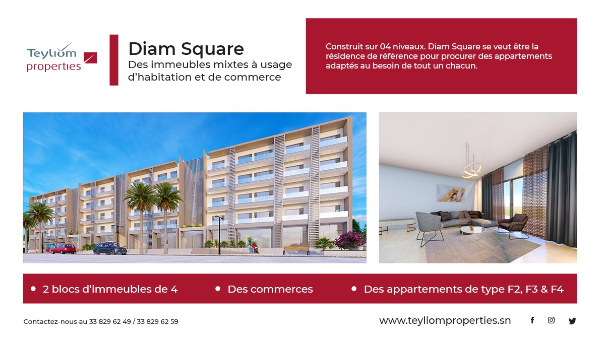 [ #DiamSquare Quel est le programme ? ]

Des immeubles mixtes à usage d’habitation et de commerce 💯

Construit sur 4 niveaux, Diam Square se veut être la résidence de référence pour proposer des appartements adaptés aux besoins de tout un chacun !
