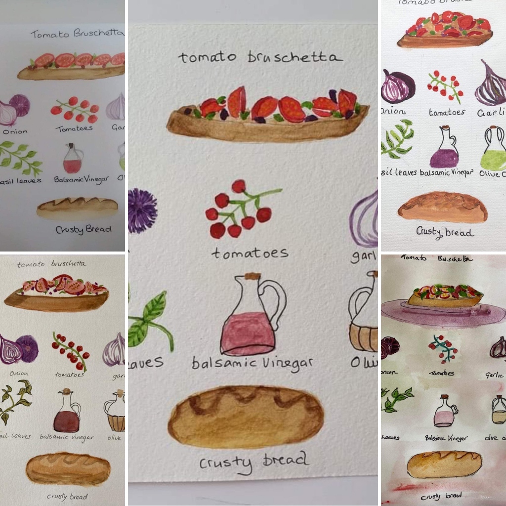 inaspacearts's tweet photo. We are taking a little break from zoom classes for august but here are some watercolour recipe card Illustrations but our attendees a couple of weeks ago led by @christiegrantat ⁠
⁠
⁠
 #watercolour #howtowatercolour #freewatercolurclass #painting #food #FoodPainting #tomatoes https://t.co/CInWlp2ZpT