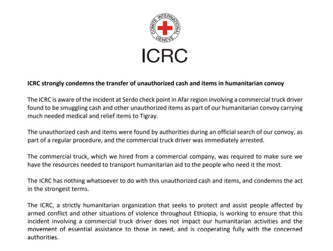 ICRCEthiopia's tweet photo. #Ethiopia: Clarification on the incident in #Serdo, Afar region, involving our recent convoy to Tigray. https://t.co/8rtzvHjc5S
