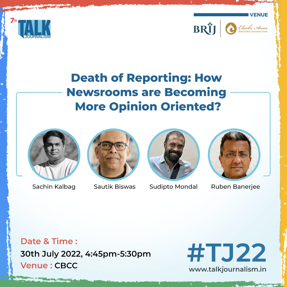 Coming Up Next #TJ22 

Death of reporting: How newsrooms are becoming more opinion oriented by <a href="/SachinKalbag/">Sachin Kalbag</a> <a href="/soutikBBC/">Soutik Biswas</a> <a href="/mondalsudipto/">Sudipto Mondal</a> <a href="/Rubenbanerjee/">Ruben Banerjee</a> 

<a href="/HotelClarksAmer/">Hotel Clarks Amer</a>