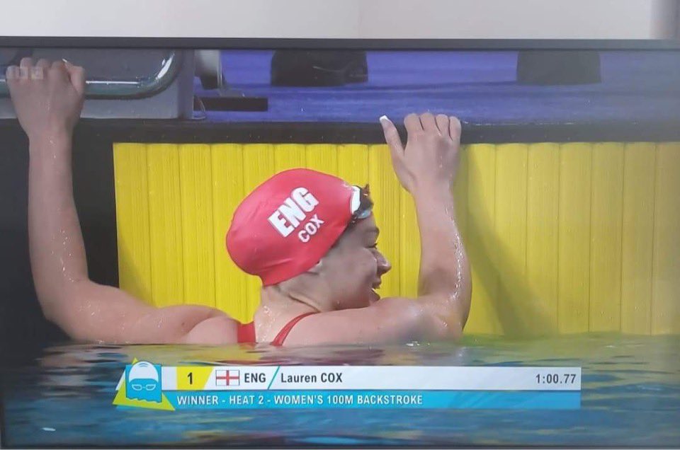 KHVIIISchool's tweet photo. OC Lauren Cox has just won her 100m backstroke heat and qualified 5th for tonight's semi-finals! Good luck Lauren! #CommonwealthGames22 #KHVIIISpark https://t.co/Exqpktxtww