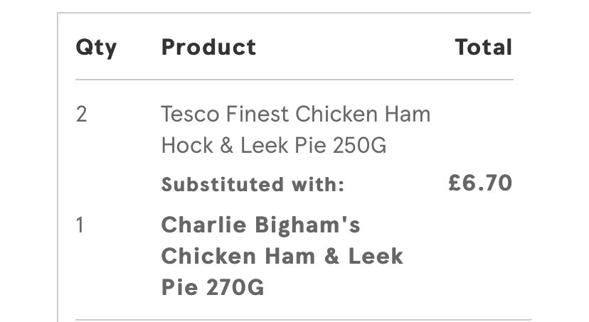 teddyjfoster's tweet photo. @Tesco Can I ask why you think an appropriate substitution for two pies is one pie? How am I supposed to feed a family of four with this? https://t.co/rrHm96o4Bc