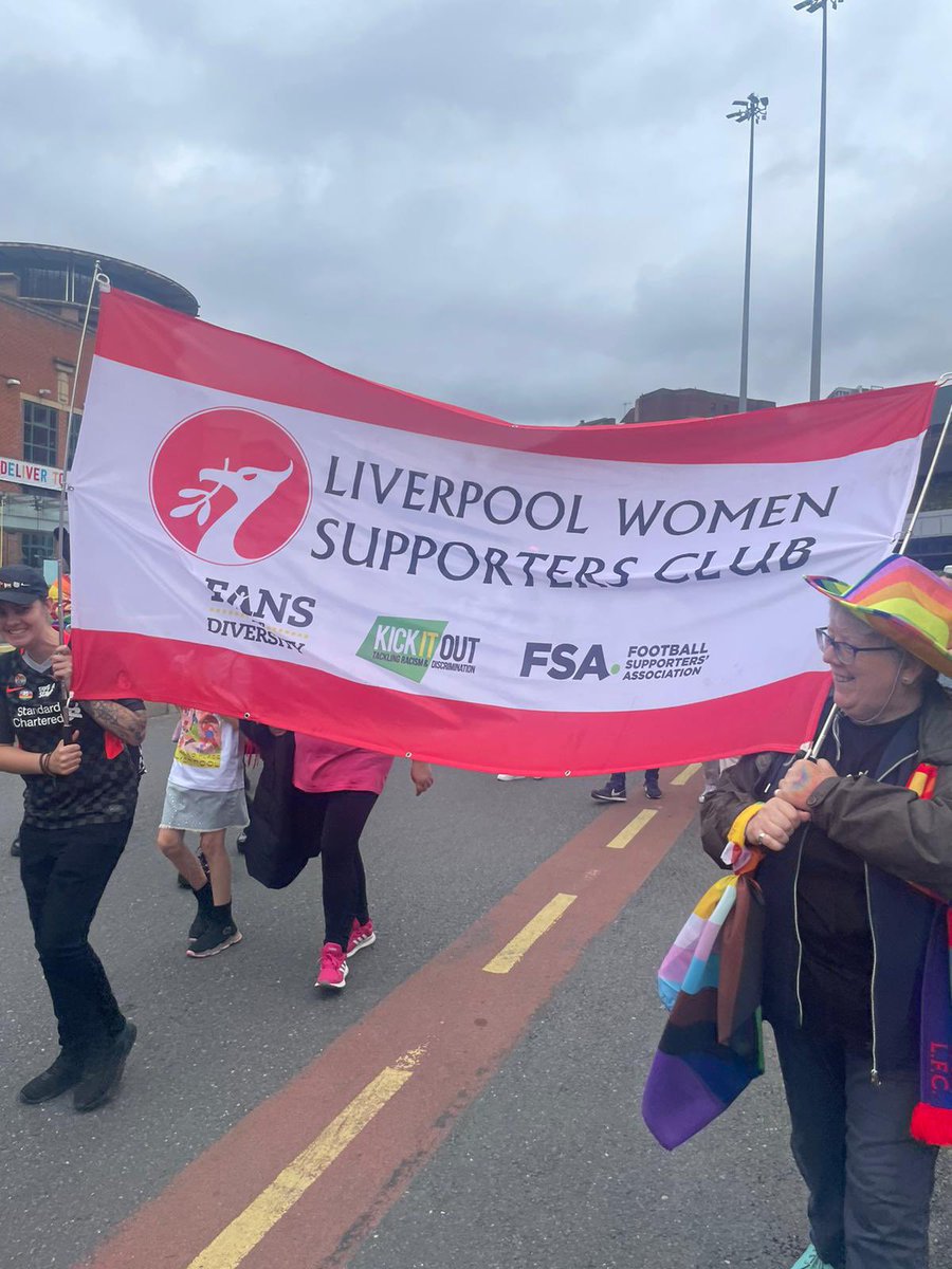 LFC's tweet photo. We’re here to show our support at #LiverpoolPride 🏳️‍🌈 

#RedTogether https://t.co/3uy3S4RUxf
