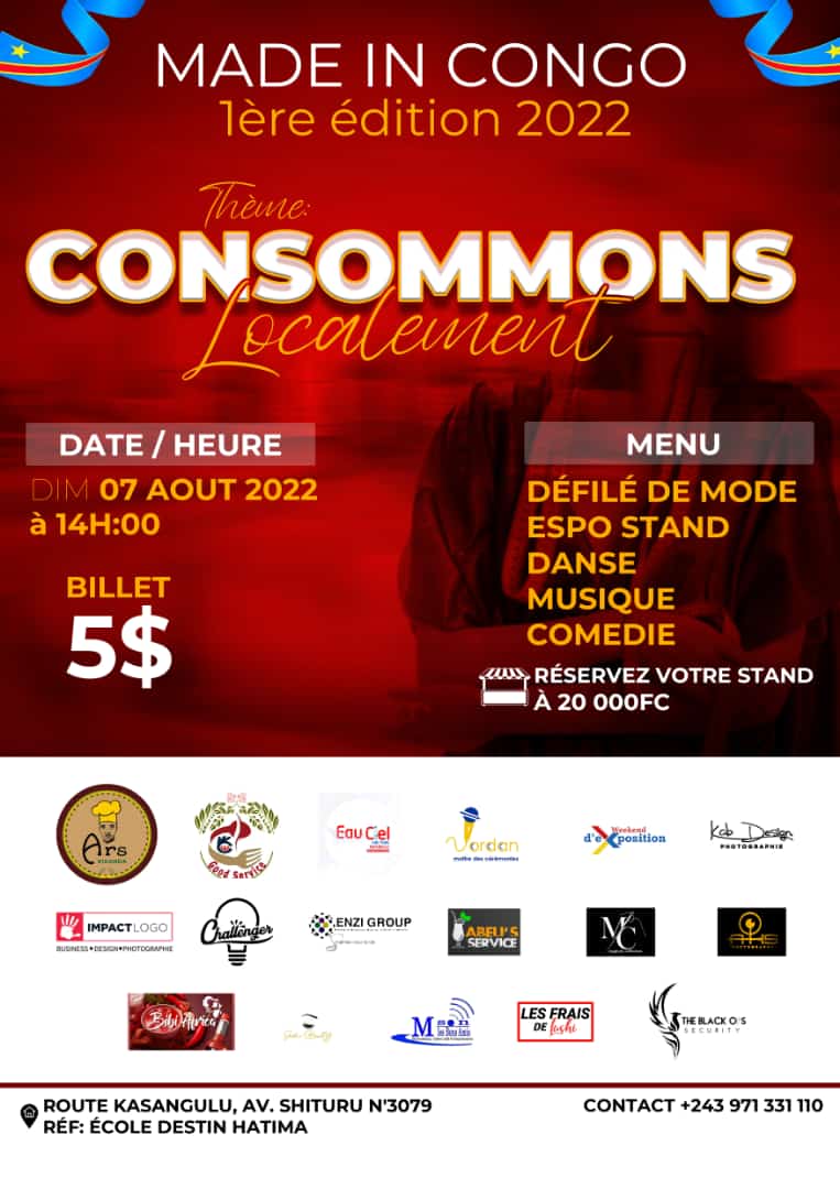 Promouvoir, valoriser, faire rayonner, révolutionner le #MadeInRdc des entrepreneurs congolais est ce que nous avons en partage avec les organisateurs du #MadeInCongo✌️🇨🇩✌️. Venez participer massivemement, prenez vos billets et réservez vos stands également.