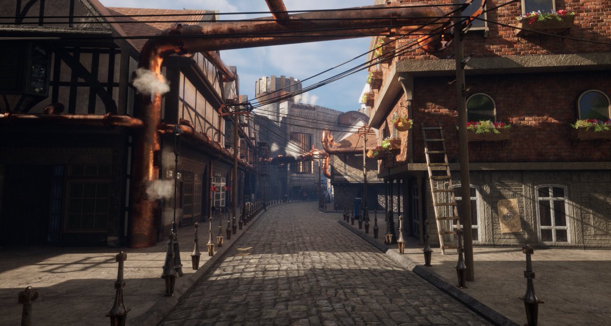 MikeFarrant3D's tweet photo. Been a very busy last few weeks working on the old town district, revamping the outer walls, adding clutter and other details.(1/2)
@CCCU_games 
#indiegames #indiegame #gamedev #indiedev #indiegamedev #videogames #gamedevelopment #gaming #gamedesign #UnrealEngine5 #indiedeveloper https://t.co/VlMxDFCifr