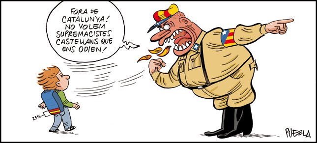 CCivicaCatalana's tweet photo. El que impone el 100% de clases en catalán oprimido por el fascista que pide un 25% en español. https://t.co/rw9pmOTMnN
