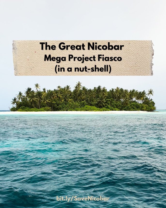 The Great Nicobar Mega Project Fiasco (in a nut-shell) 8.5 lakh trees will be cut; over 1,700 indigenous people will be affected and almost 300 hectares of land will be reclaimed from dredging up the ocean. #SaveNicobar #SaveGreatNicobar 📝 bit.ly/SaveNicobar