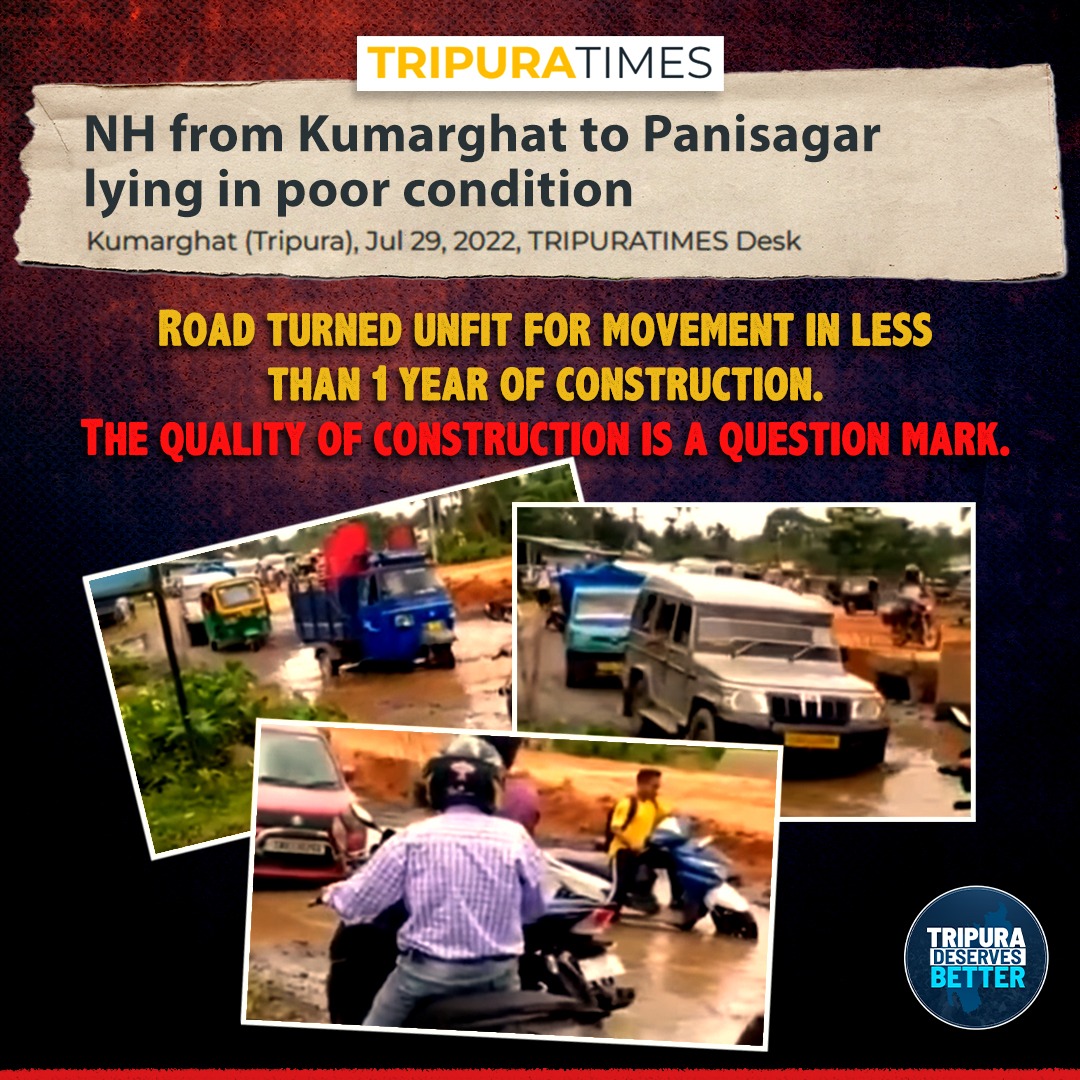 TripuraDBetter's tweet photo. Locals frequently face trouble with traffic in Panisagar, and this is an issue that we have raised our voices against many times in the past. When will this government take notice?

#tripura #panisagar #nationalhighway #roads #northeast #bjp #novotetobjp #shameonbjp https://t.co/mIuyed5xNd