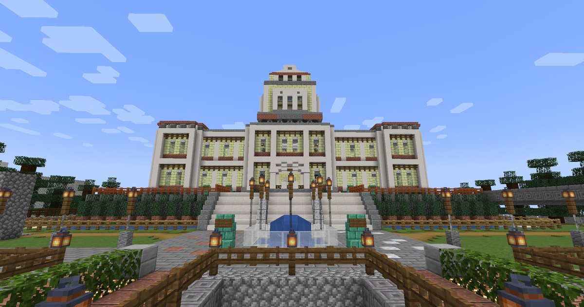 IDL_minecraft's tweet image. 『番長駅』は、日本の国会議事堂をモチーフにして作られた鉄道駅です。その荘厳な佇まいは、犬島における名建築の一つに数えられています。（犬島工務店調べ）
#Minecraft #マインクラフト