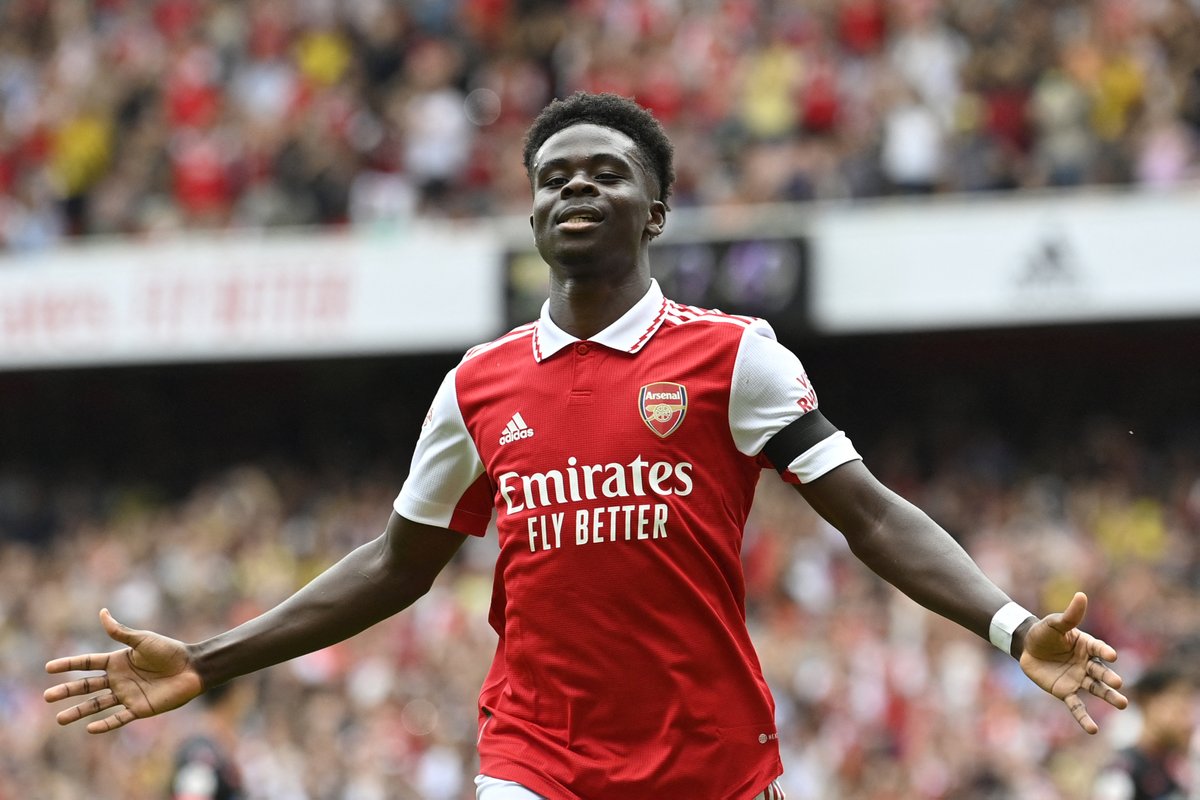 Arsenal's tweet photo. ⏰ 10' | Bukayo Saka
⏰ 13' | Gabriel Jesus 
⏰ 15' | Gabriel Jesus 
⏰ 19' | Bukayo Saka

Electric ⚡️ https://t.co/QcGNK9psJ1