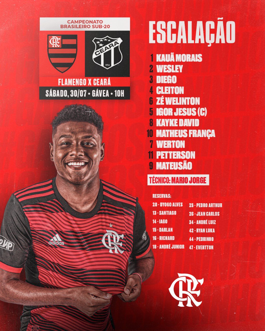 Flamengo x Ceará ao vivo e online, onde assistir, que horas é, escalação e  mais do Brasileirão sub-20
