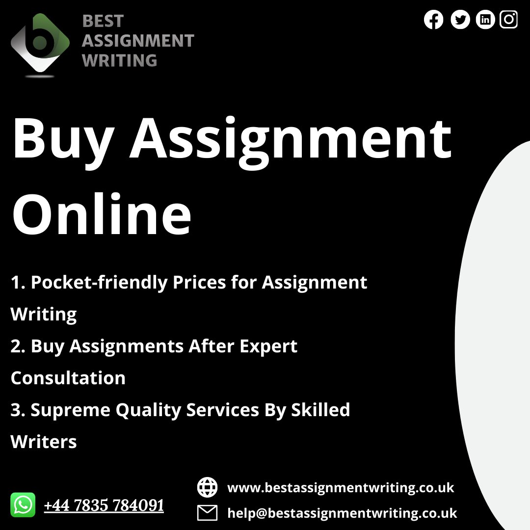 B_A_Writing's tweet image. BestAssignmentWriting has several unique features that have kept it going for many years. As a result.
Order Your Task Now:
#buyassignmentonline #onlineassignmenthelp #onlineexamassignmenthelp #onlineassignmenthelp #writingassignment #assignmenthelp #bestassignmentwriting