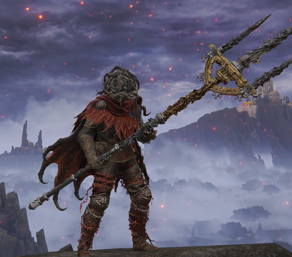 Senesced Amalgamation by an anonymous submitter 
Elden Ring - Fashion Souls - Elden Bling

Armor: Octopus Head, Drake Knight Armor, Drake Knight Gauntlets, Briar Greaves
Weapons: Mohgwyn's Sacred Spear