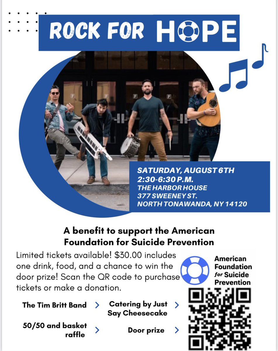 One week away! Please consider purchasing a ticket and joining my family and I! <a href="/afsp_westernny/">AFSP- Western NY Chapter</a> <a href="/timbrittband/">timbrittband</a> 

givebutter.com/Q79YBd