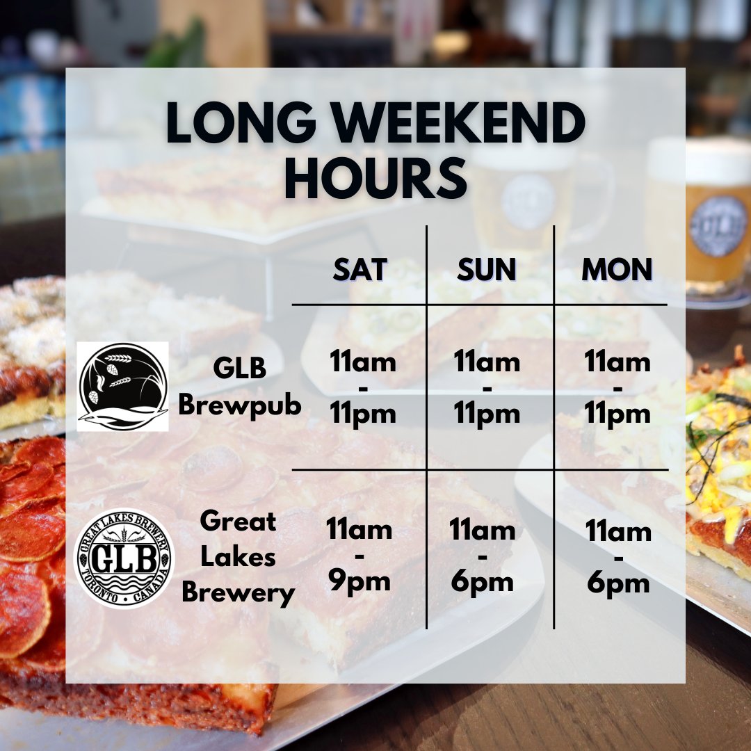 We're open regular hours here at the GLB Brewpub all long weekend! 

#FreshGLB #GLBBrewpub